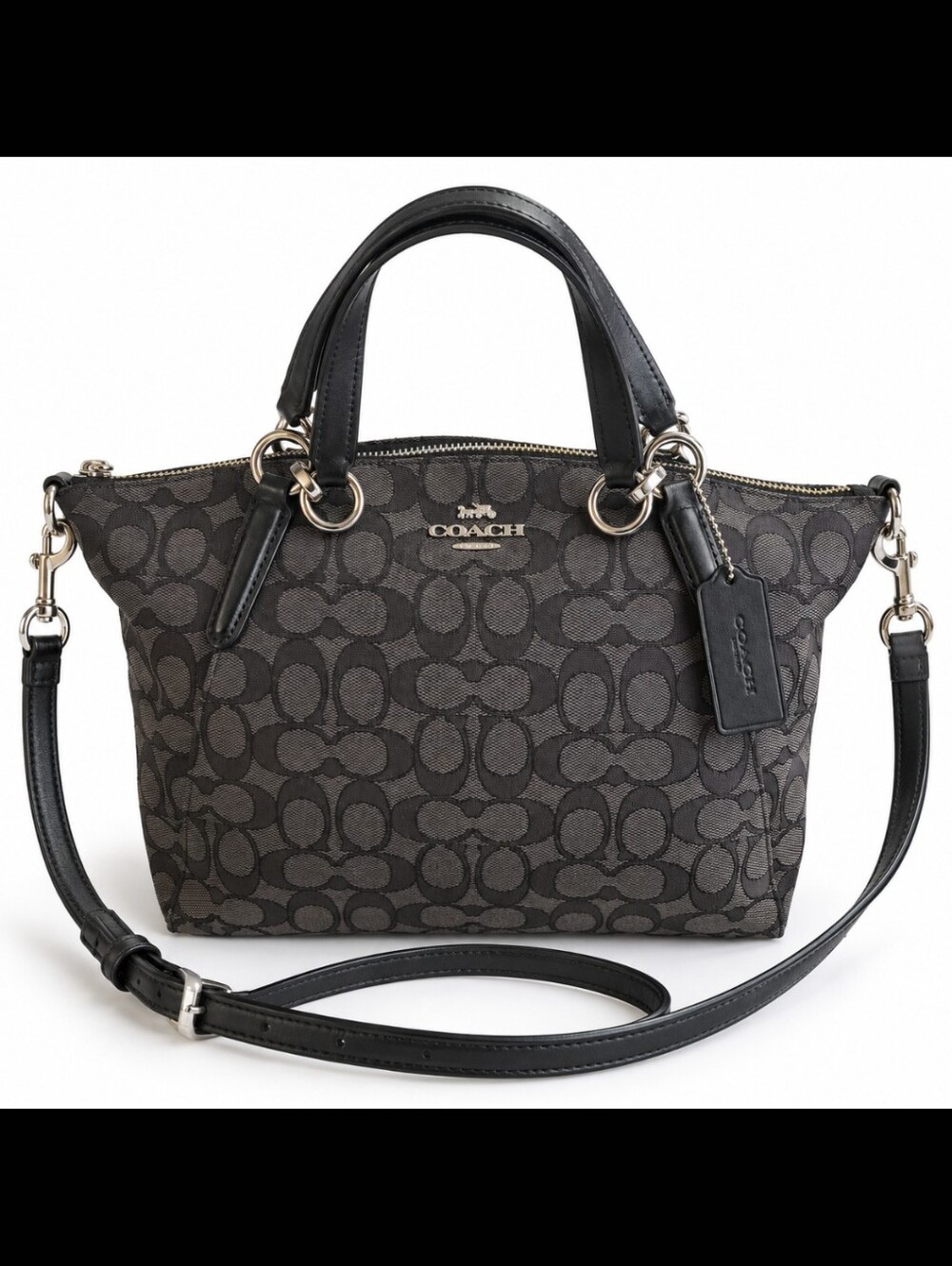 CoachKelsey Satchel in Signature Jacquard – F27582 – Black Smoke/Black
